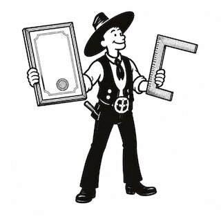 Illustration eines Zimmerermeisters mit Meisterbrief und Winkel